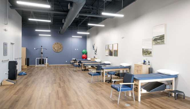 Wide angle shot of physical therapy stations